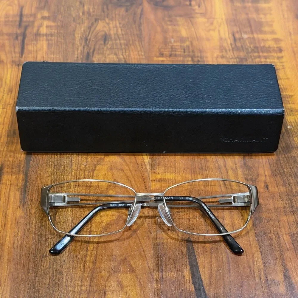 Charmant CH12121 Pure Titanium 53-16-135 BR Rhinestone Accent Eyeglasses Frames